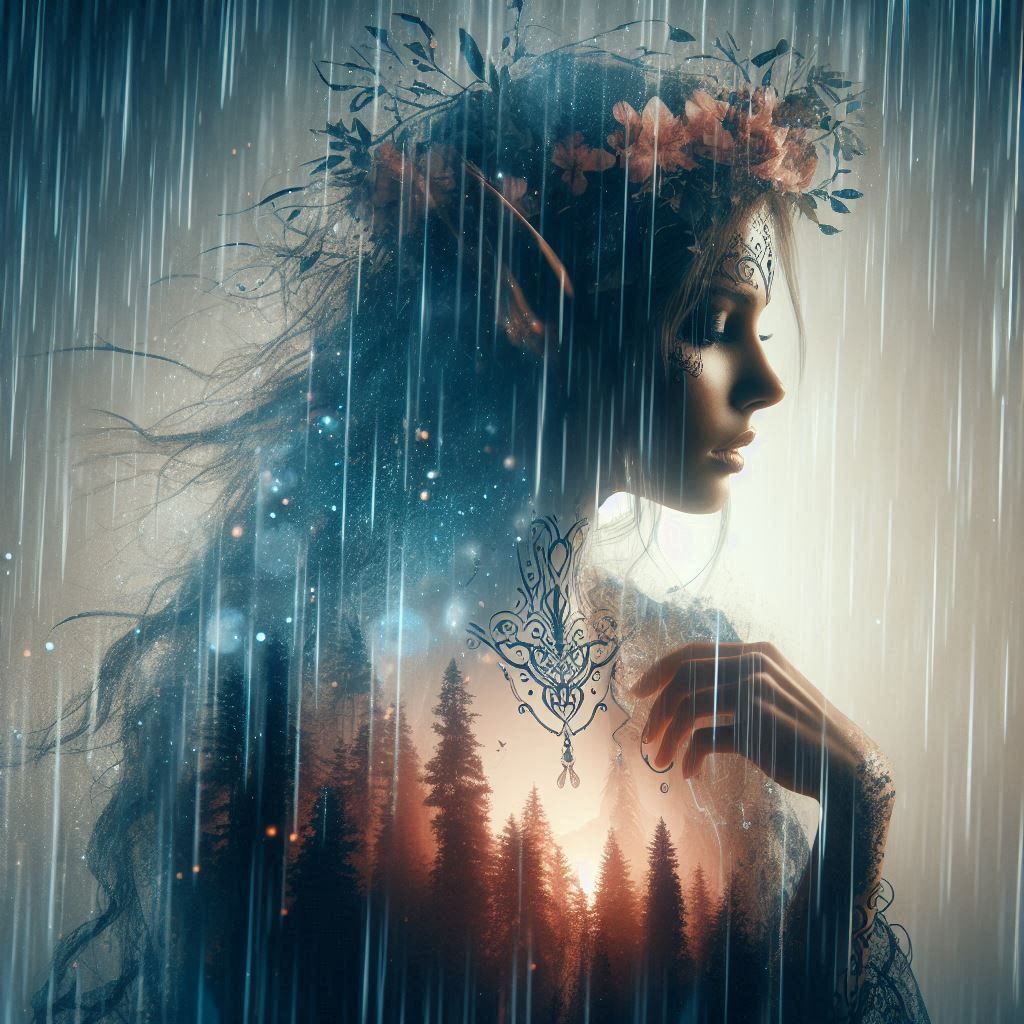 double exposure beautiful fantasy DALL-E 3 portrait landscape..