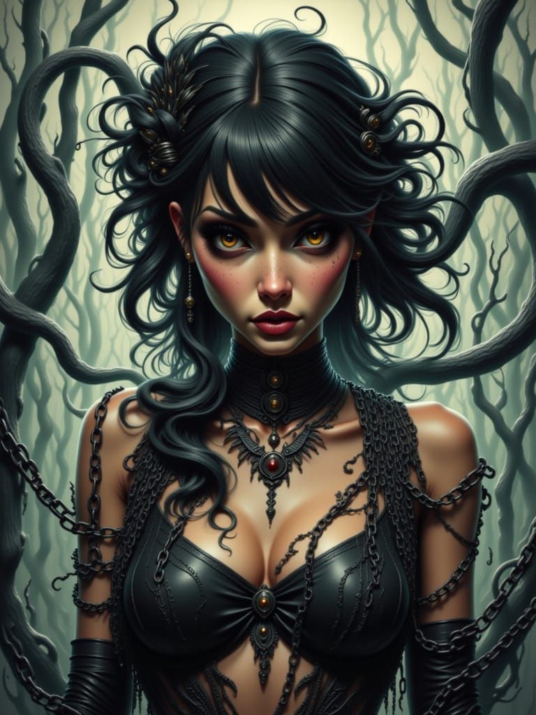 Goth Bratz Woman Shatters Chains in Dynamic Lighting