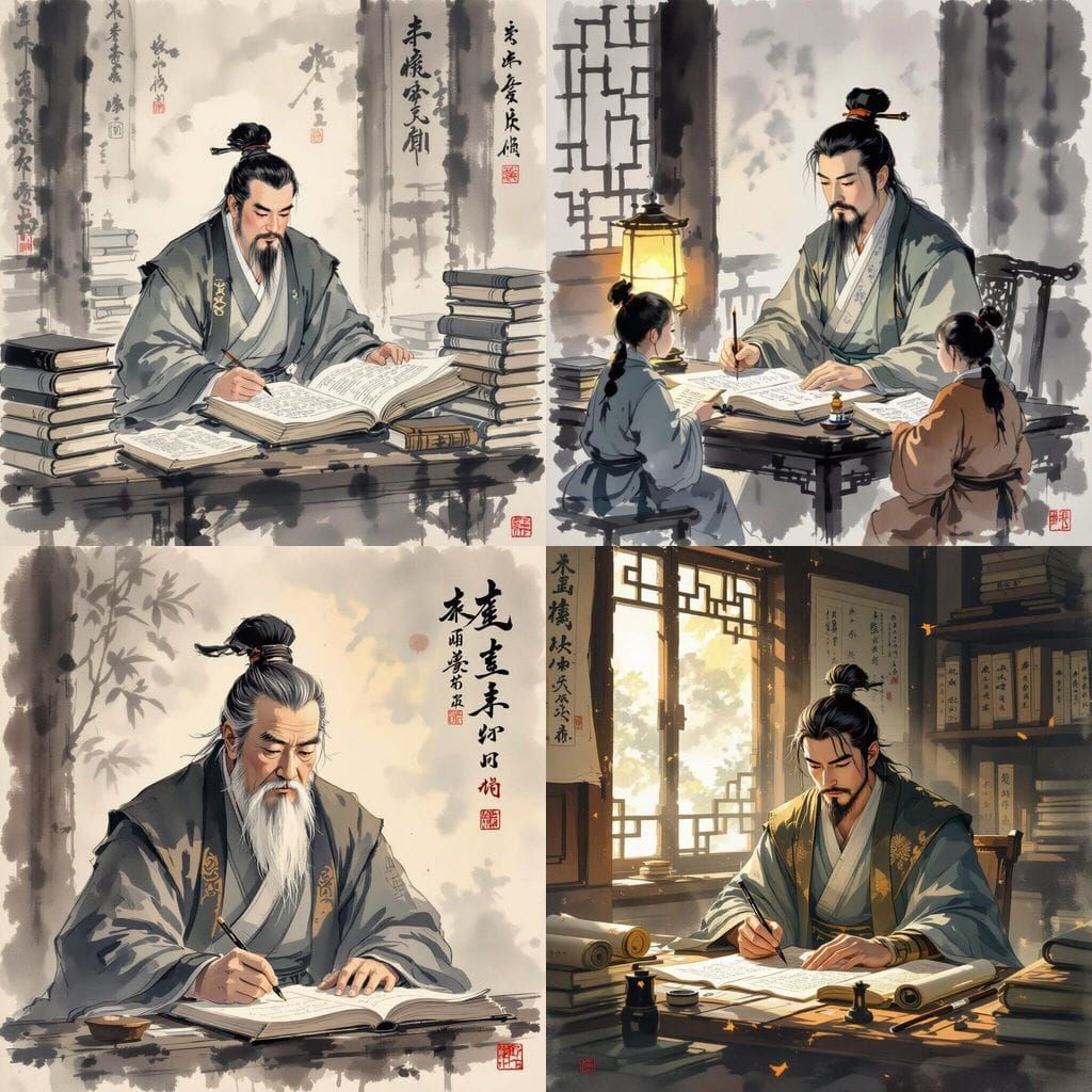 Ancient Scholar Pursues Knowledge Through Diligent Practice