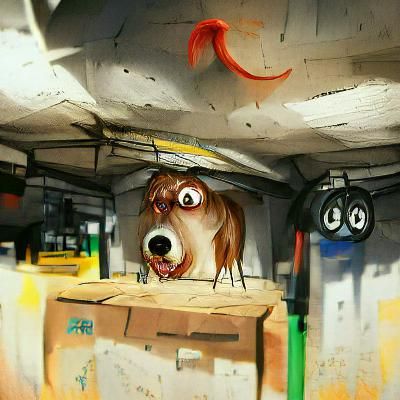 surprised dog in a garage cartoon DeviantArt ArtStation