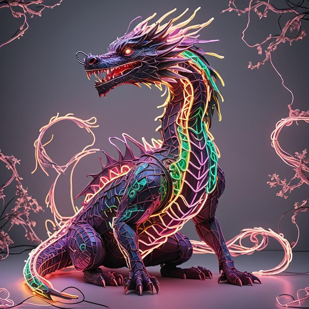 Dragon made of neon lights