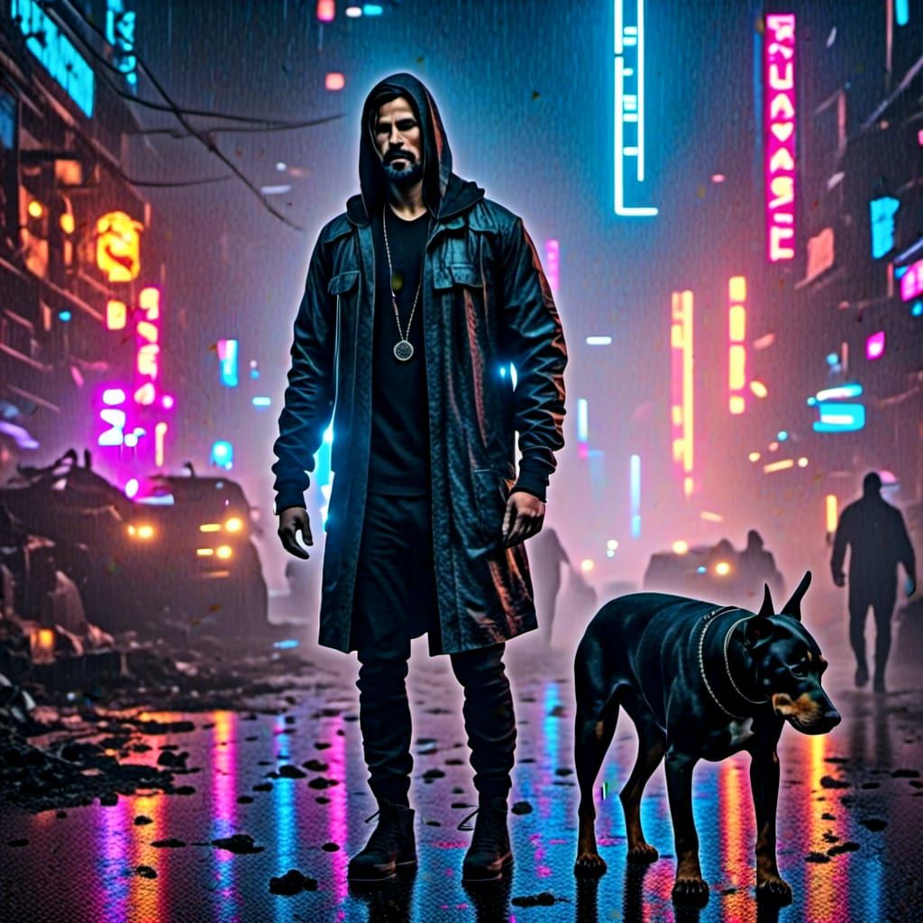Fit <lora:farg:1.0> , cyberpunk clothe, walking in a futuris...