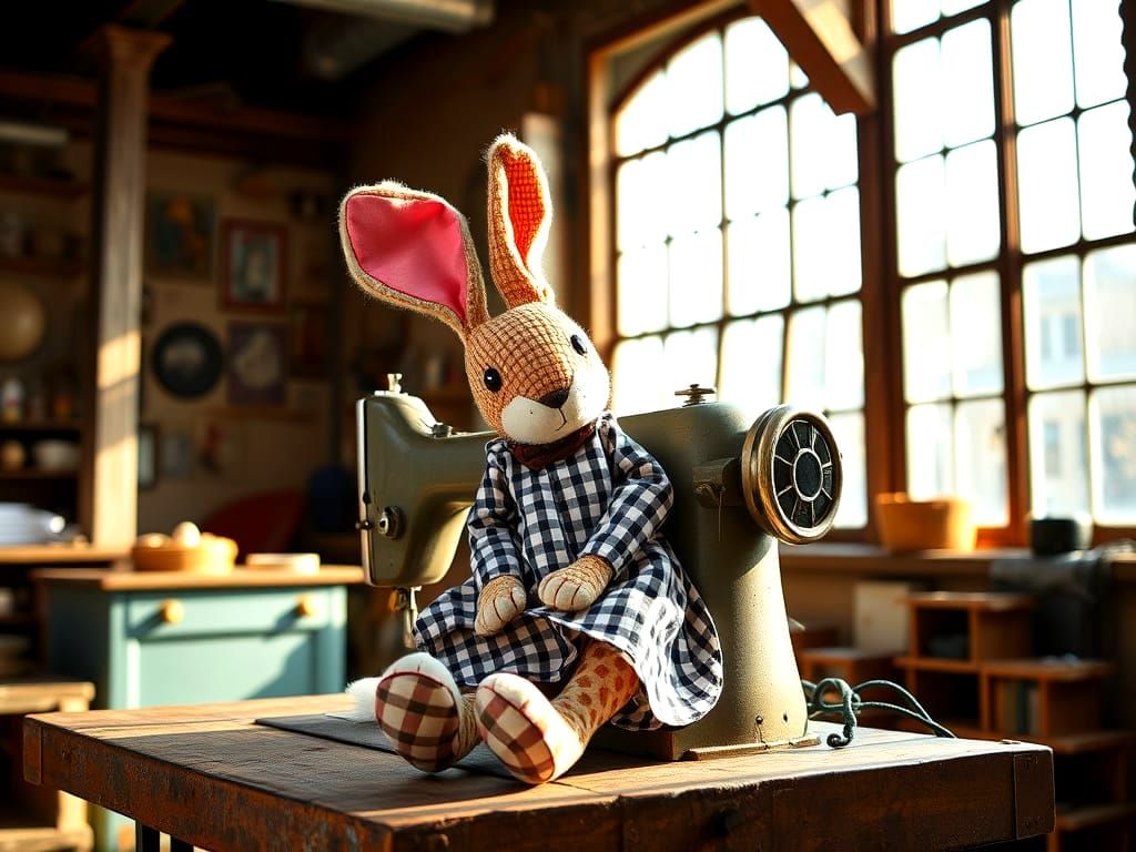 An adorable Easter Bunny sculpture made of fabric (flannel), a tri-color multi-gingham plaid, and a plush ...  by @Hugo Raul