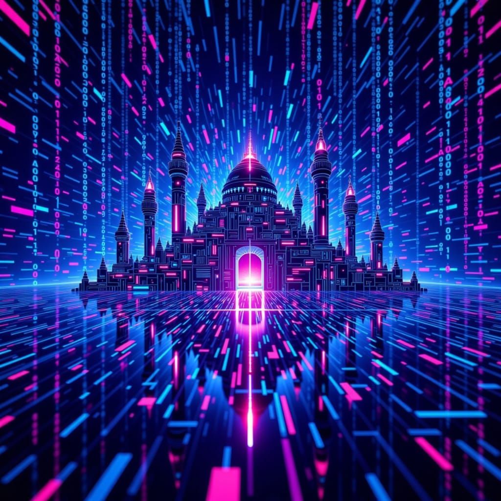 (((Binary code dream))) (((double exposure: transparent Captivating Neon Futuristic stronghold<lora:BinaryCodeVisions:1.0>