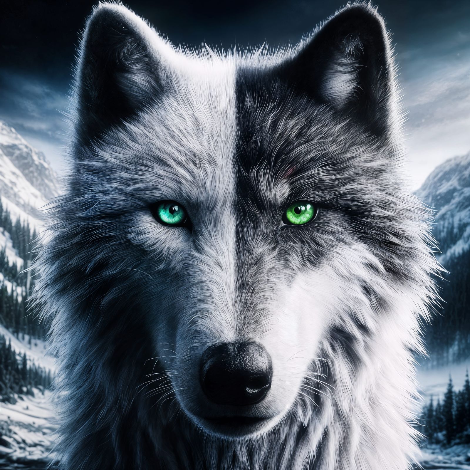 Green eyes wolf