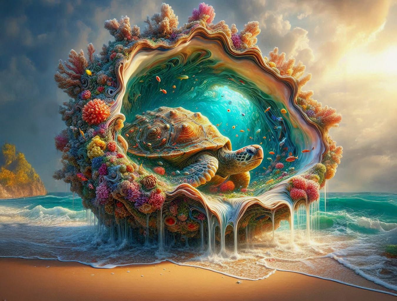 Fantasy Sea turtle in an Oyster Shell