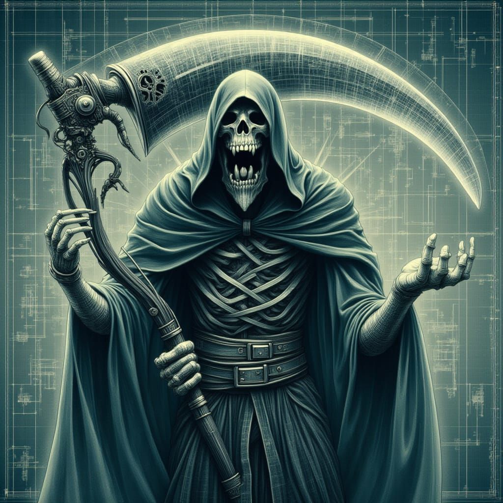 <lora:Rough Schematic:1.0> A really angry Grim Reaper in the style of Rough Schematic