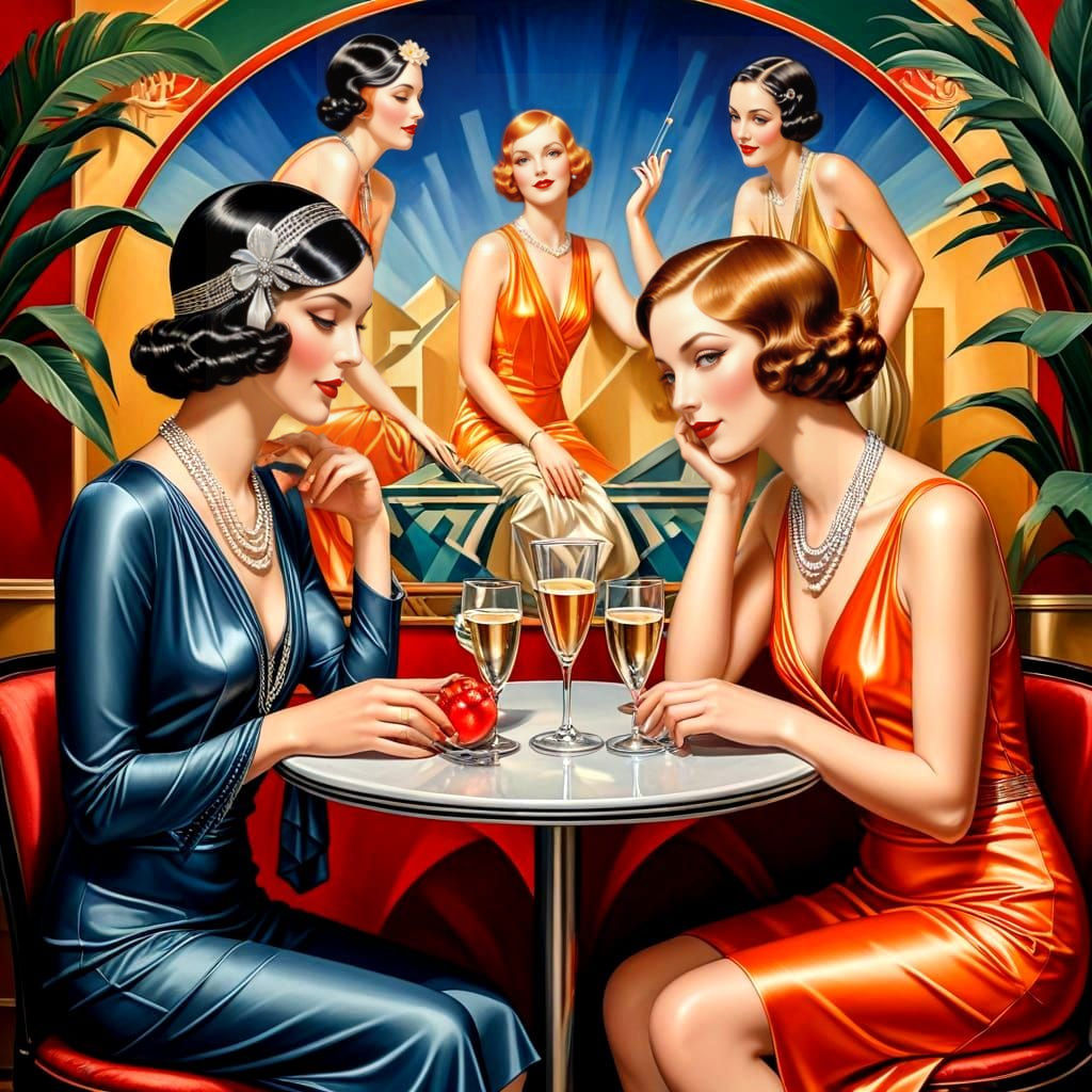 Elegant 1920s Ladies in Art Deco Opulence