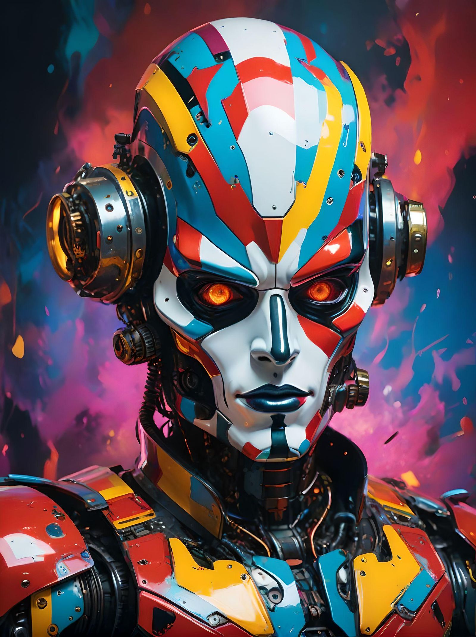 Portrait of Fantasy Harlequin Cyborg Robot