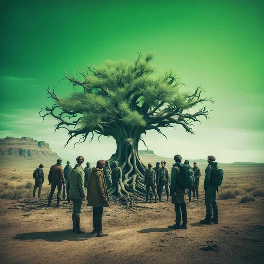 Humanity and the Last Tree: Cinematic Wasteland Scene