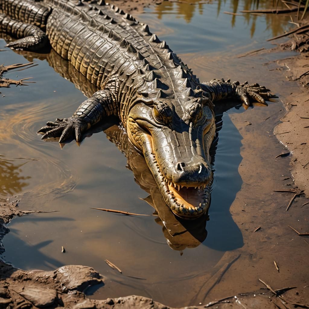 Crocodile Emerging from Water to Hunt