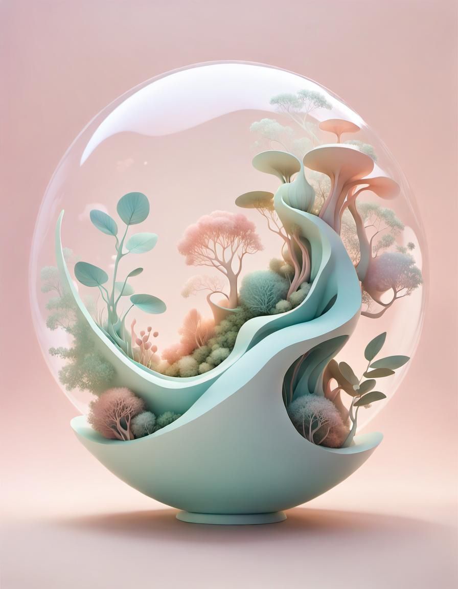 Biomorphic Globe in Nature with Pastel Colors