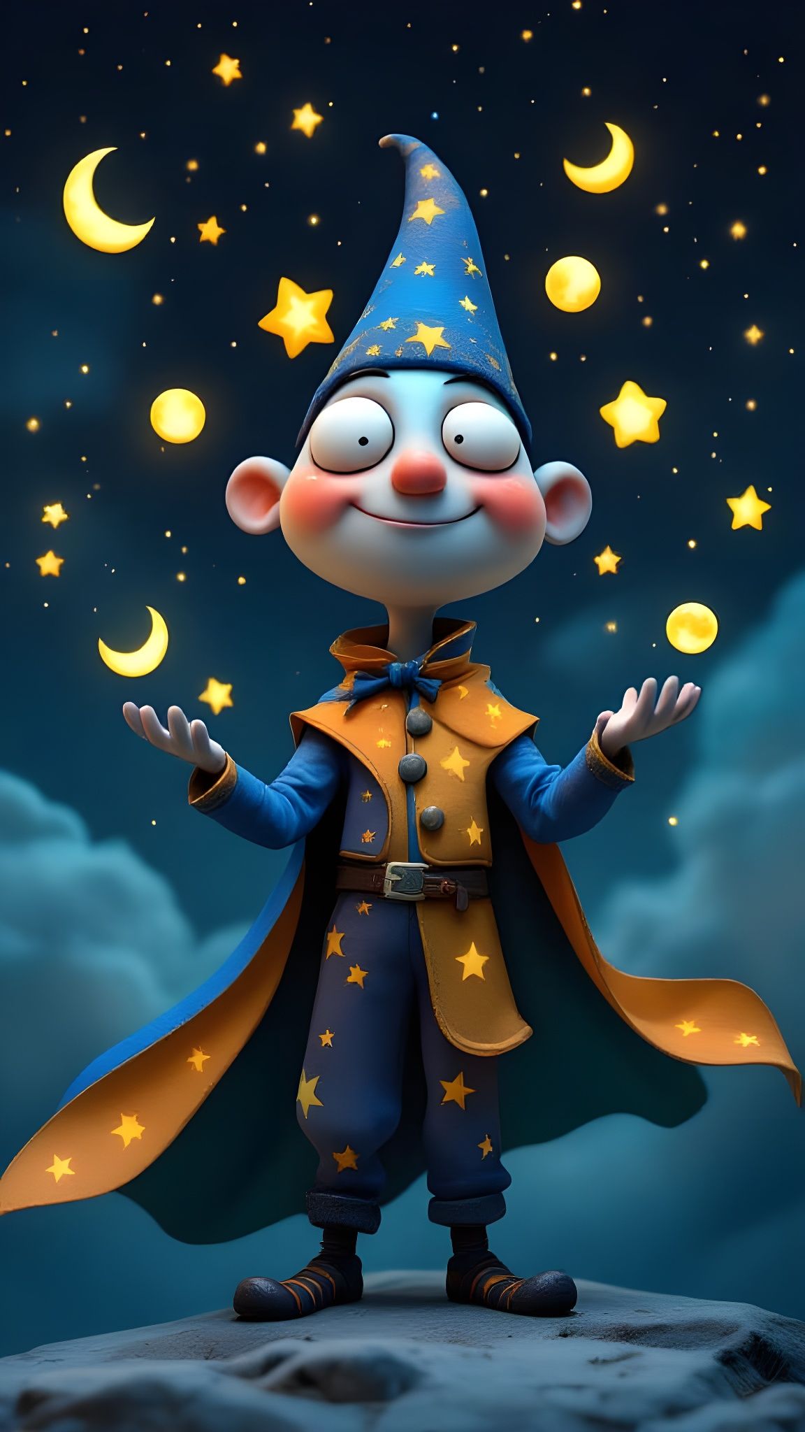 Moonlight Juggler in Whimsical Claymotion Style