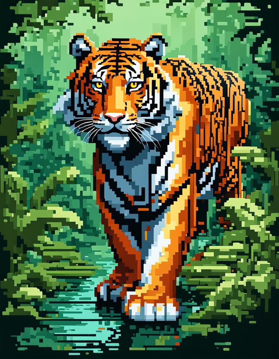 Pixel Art - Tiger in Jungle   by @AndersArt