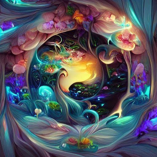 Bioluminescent Opalescent Flowers in Ethereal Fantasy Art