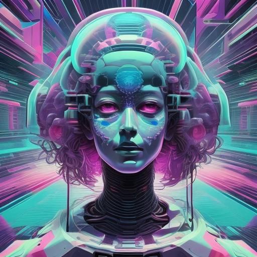 <lora:Quantum Mind SD15:0.7> 
Medium shot of a beautiful woman wearing colorful Día de los Muertos face paint. Vaporwave Quantum Hivemind  S...