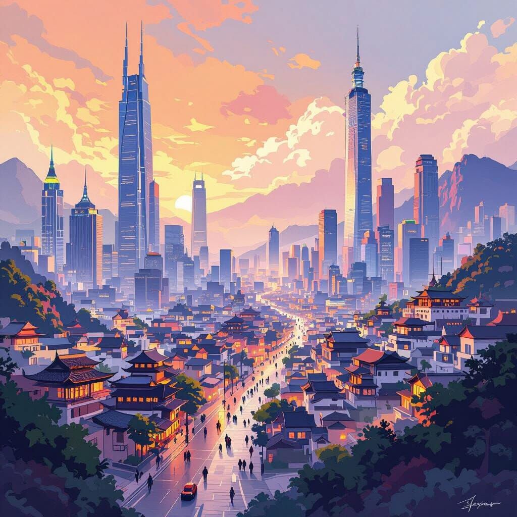 Juxtaposed Countries in Vibrant Digital Painting Style