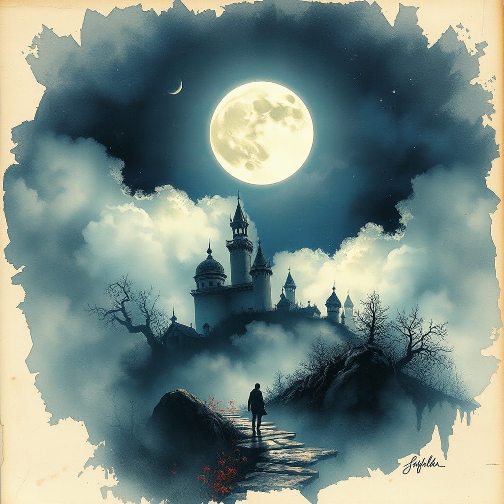 Moonlit Mystique in Watercolor, Ink, and Acrylic