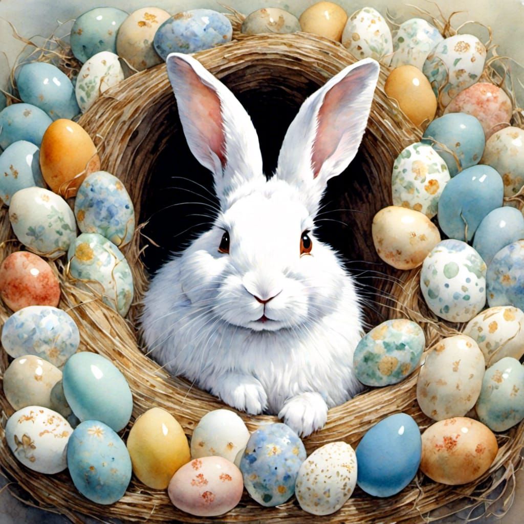 Easter bunny & eggs <lora:PR WC Portraits:1.0> 