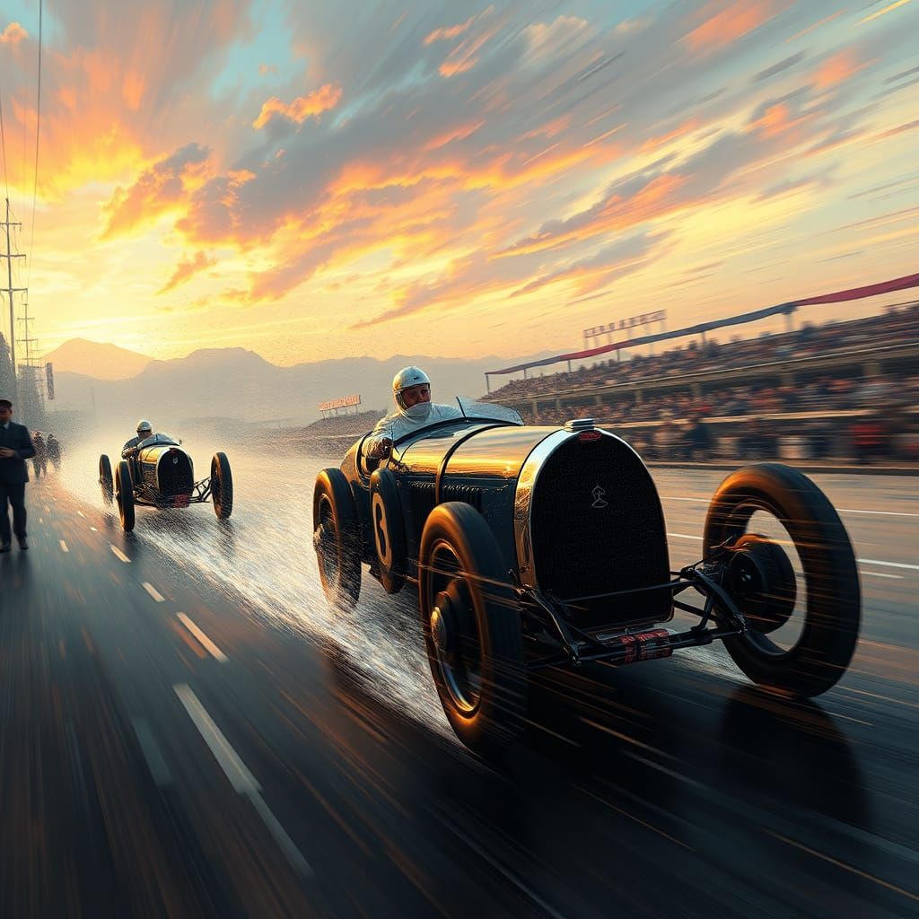 Bugatti 1931 French Grand Prix race passing Mercedes-Benz SSKL  by @Mark the Shark