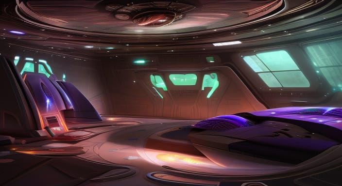 smooth sleek updated Spaceship interior inspired by cosmic n...