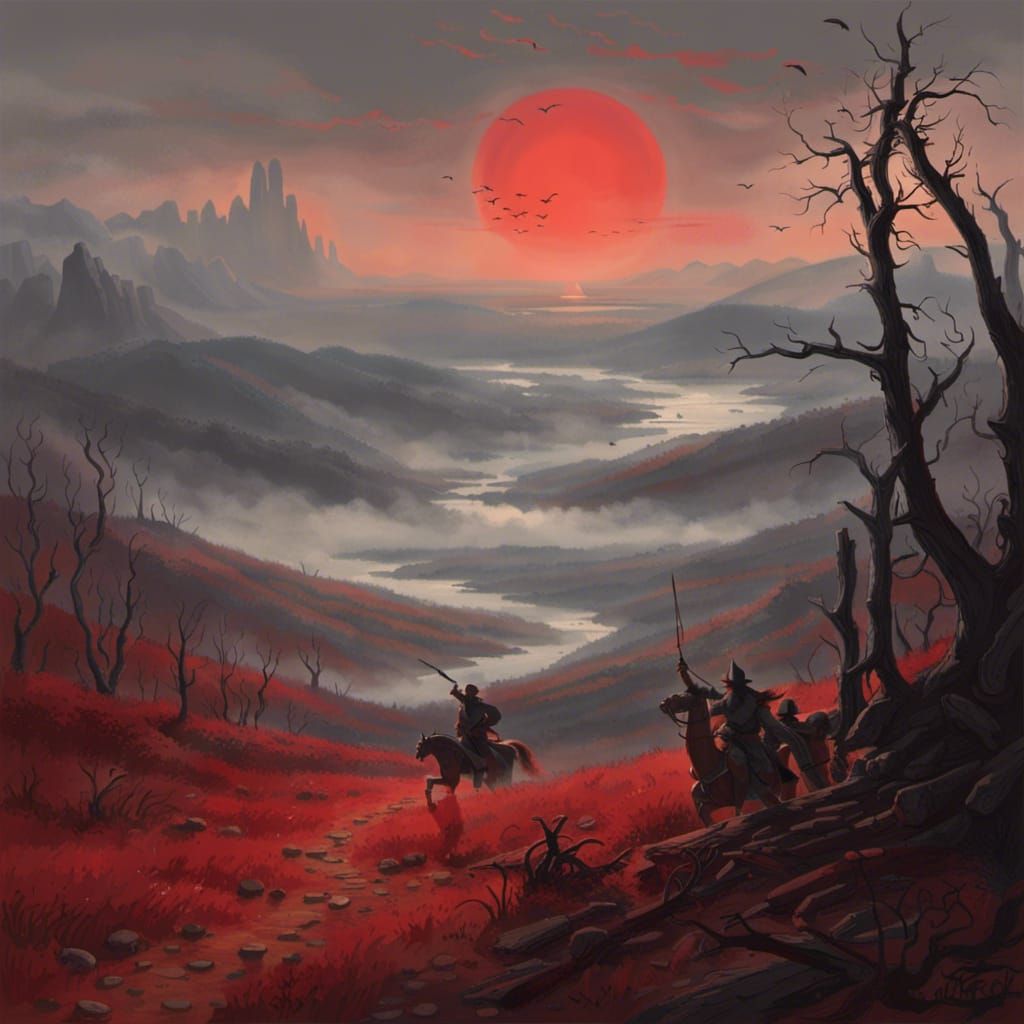 The red sun peeked over the mountains on the east, breaking ...