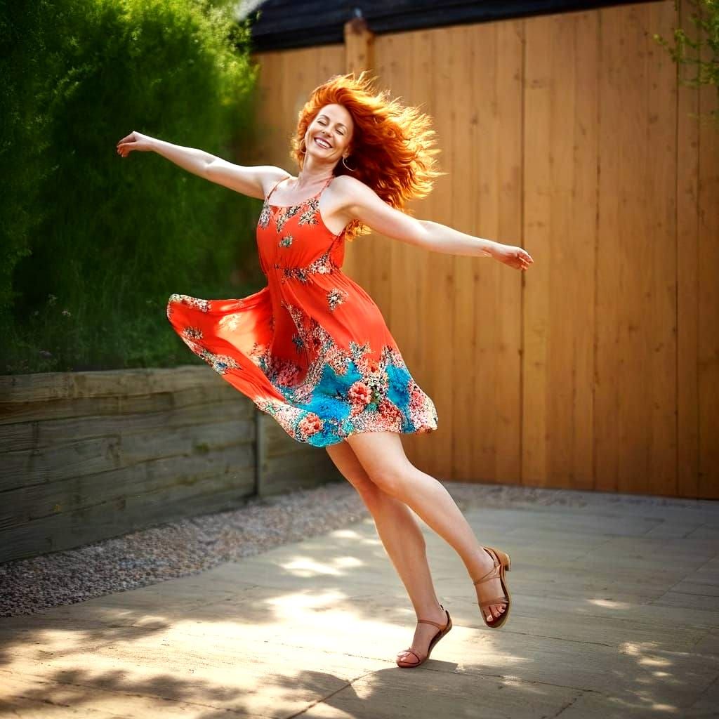 Ethereal Woman Dancing in Vibrant Bloom