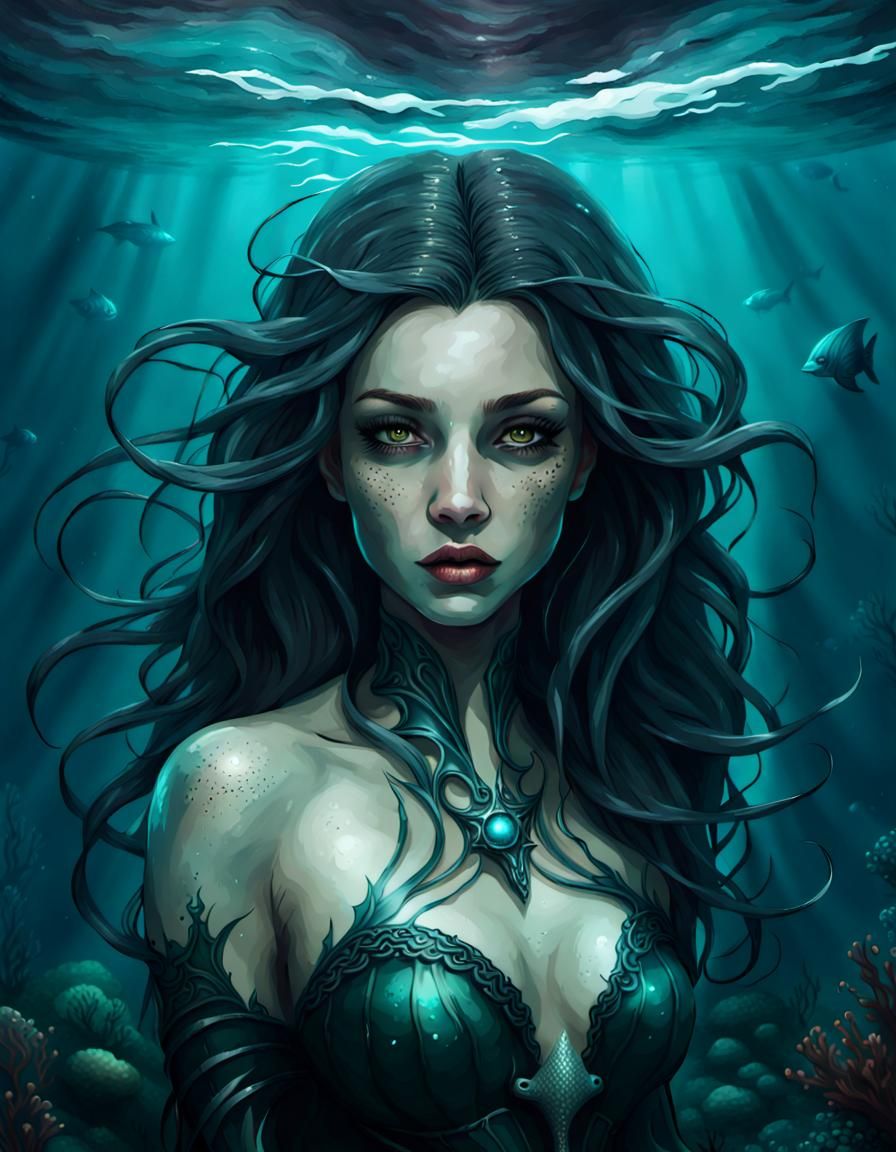 dark fantasy underwater siren portrait