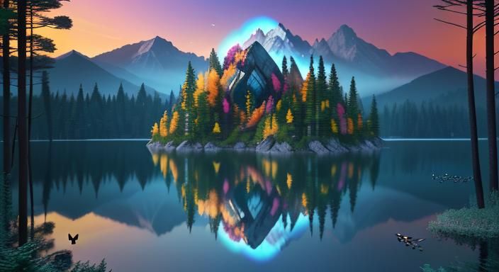 In the ancient legends, there was a mountain lake, surrounde...