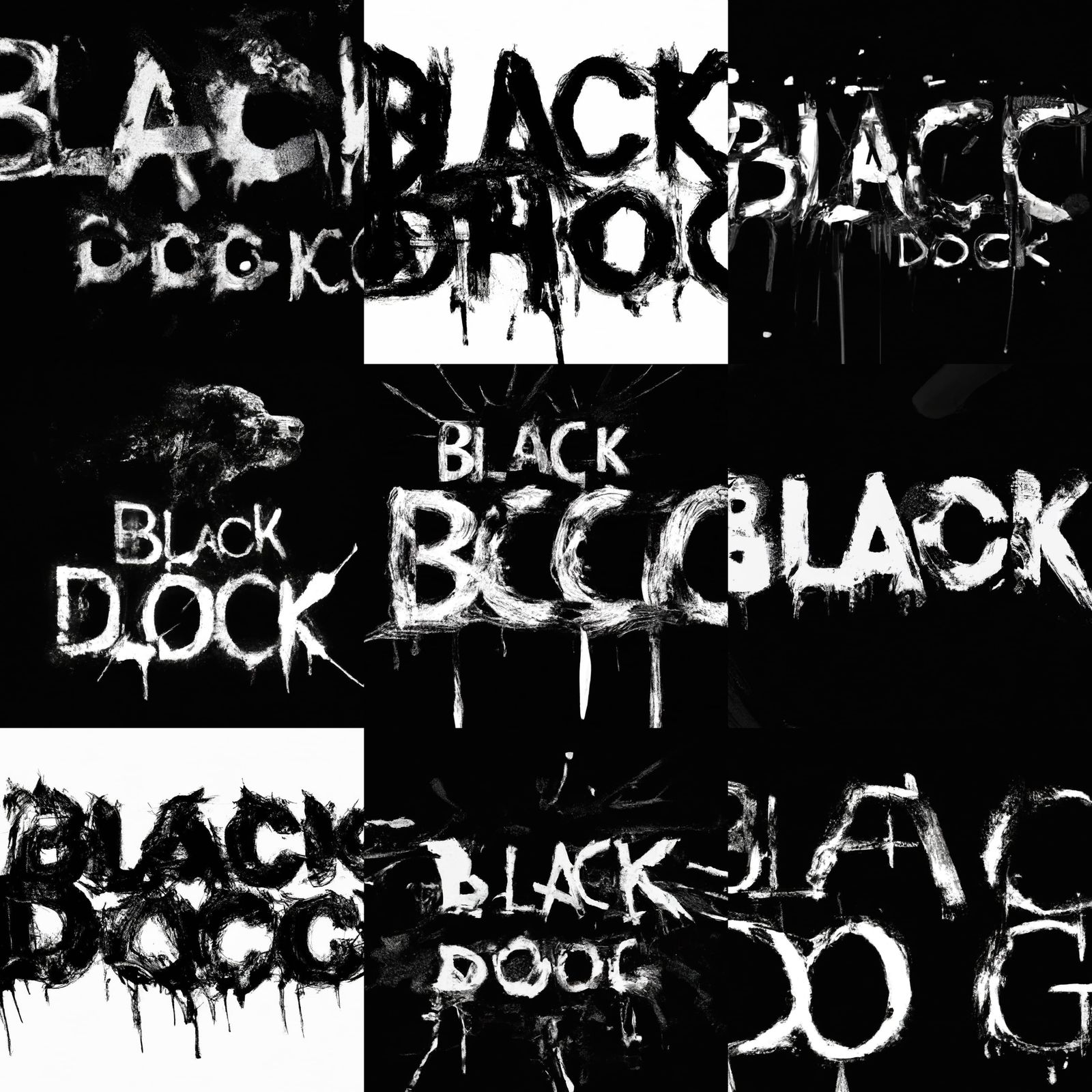 The Word Black Dog negative black and white Speedpaint with large brush