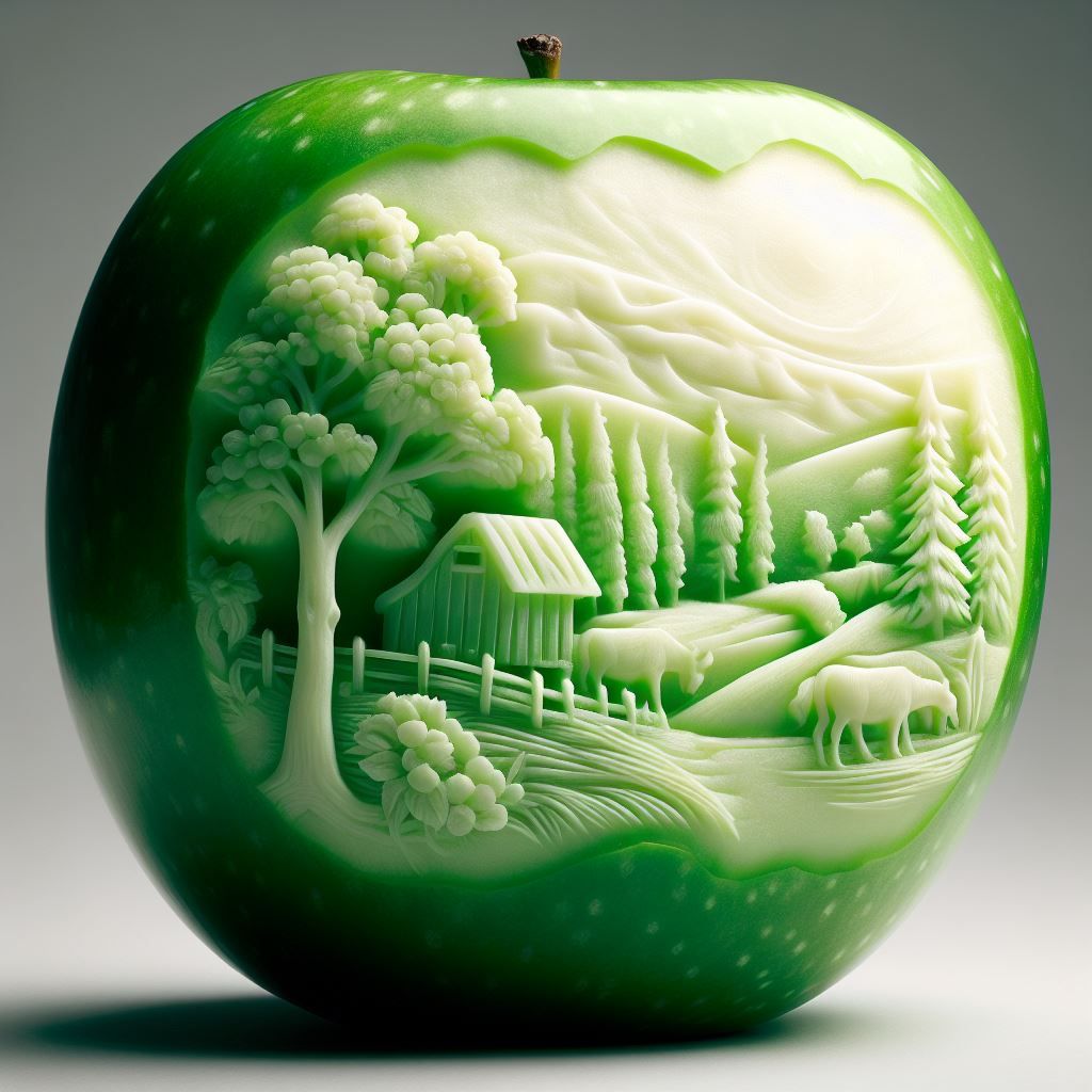 Pastoral apple bas relief