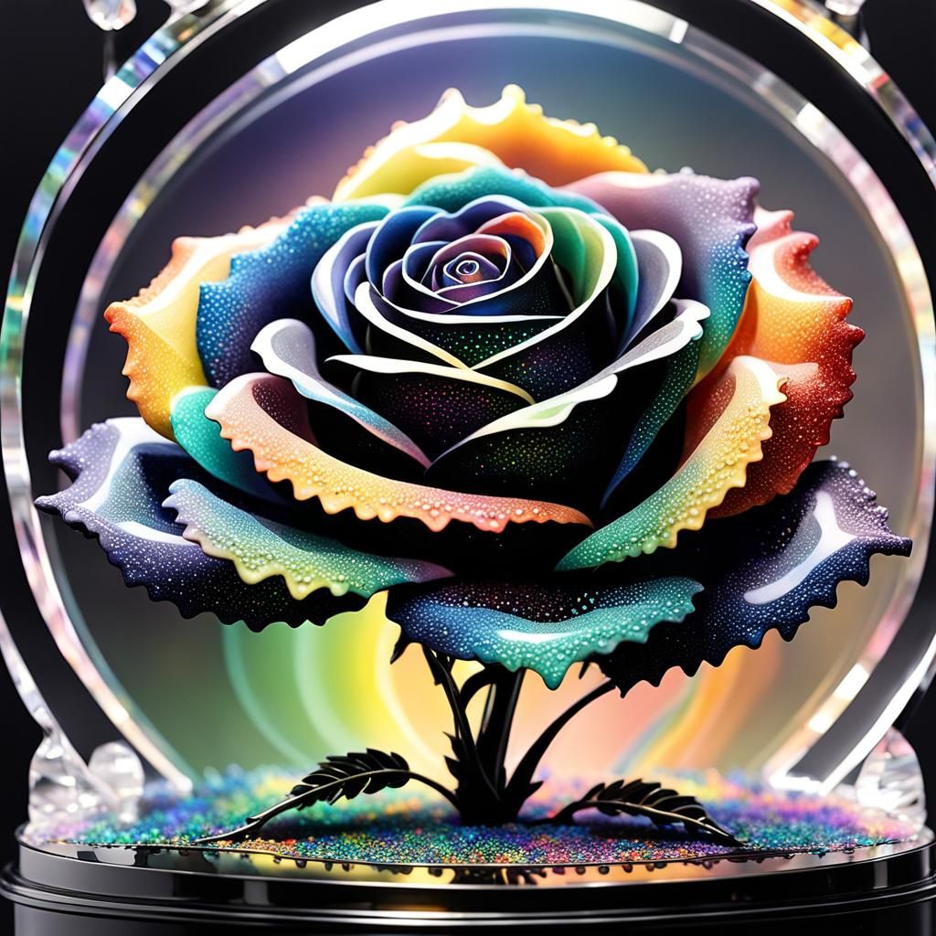 Surreal Black Rose in Crystal Display Case