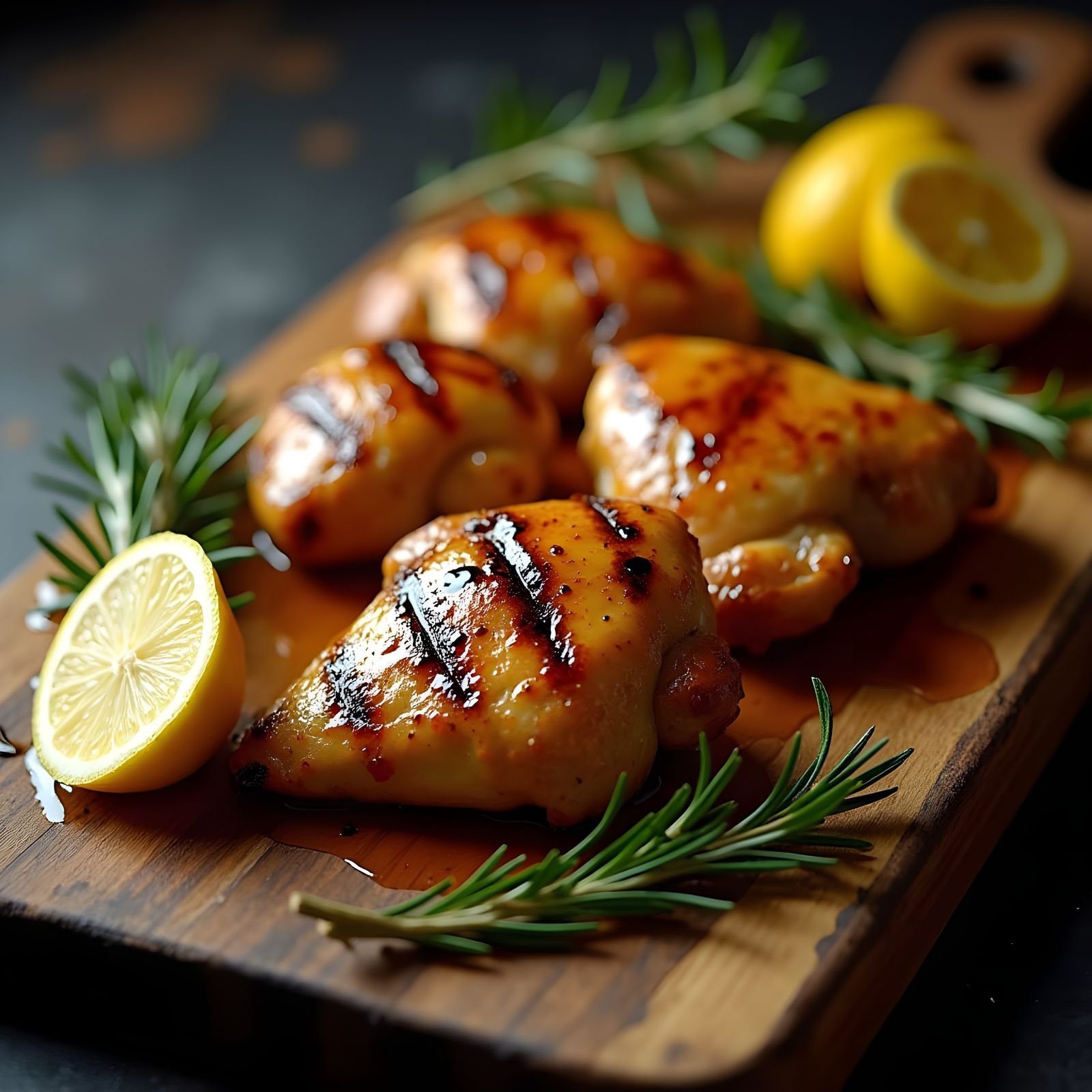 Honey being used as a glaze for grilled chicken, with fresh ...
