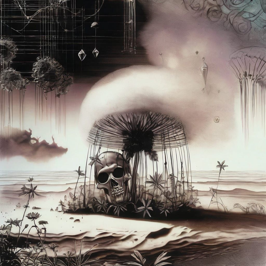 Surreal Garden of Lush Marijuana Blooms with Magical Flame F...