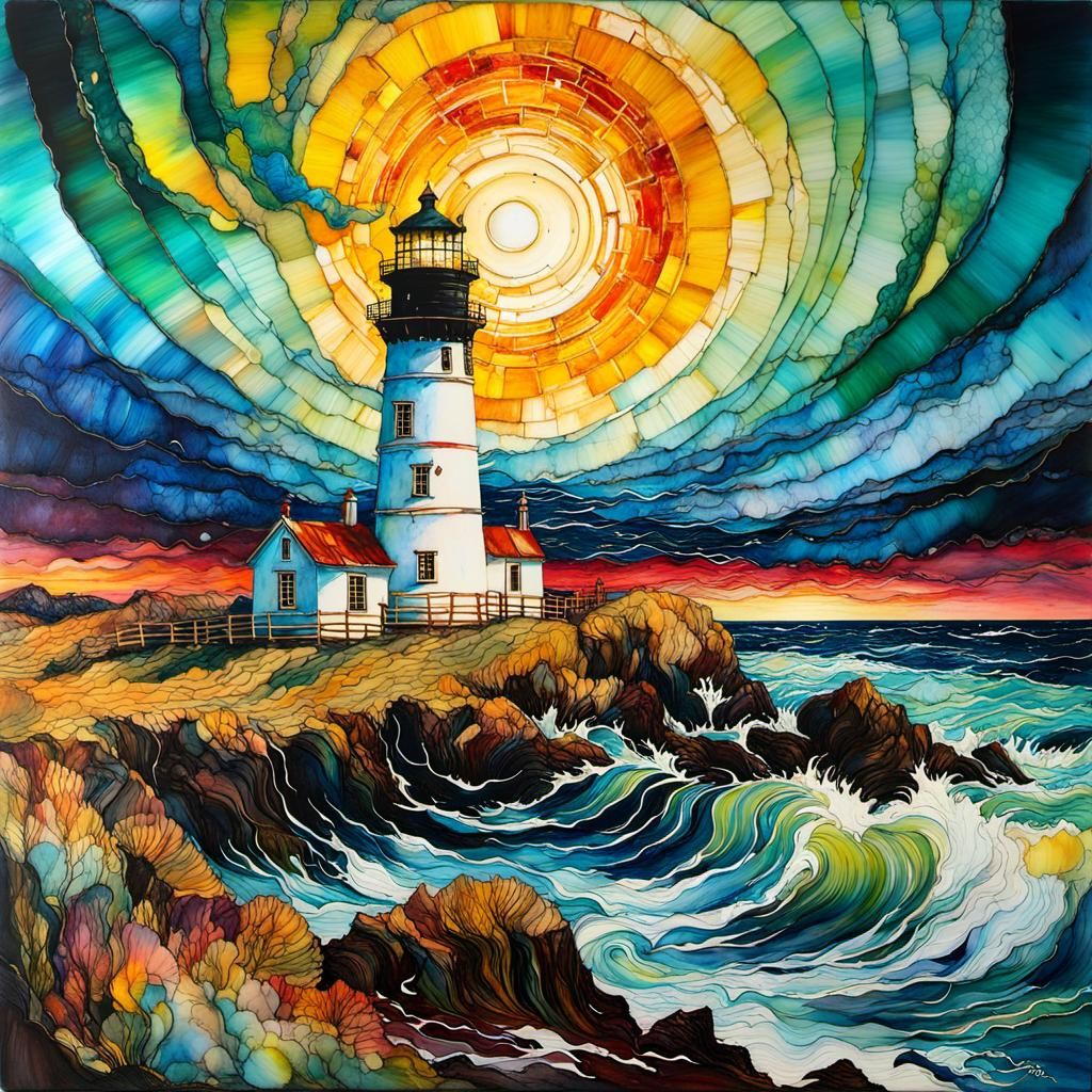 Encaustic lighthouse  by @Gokiburi