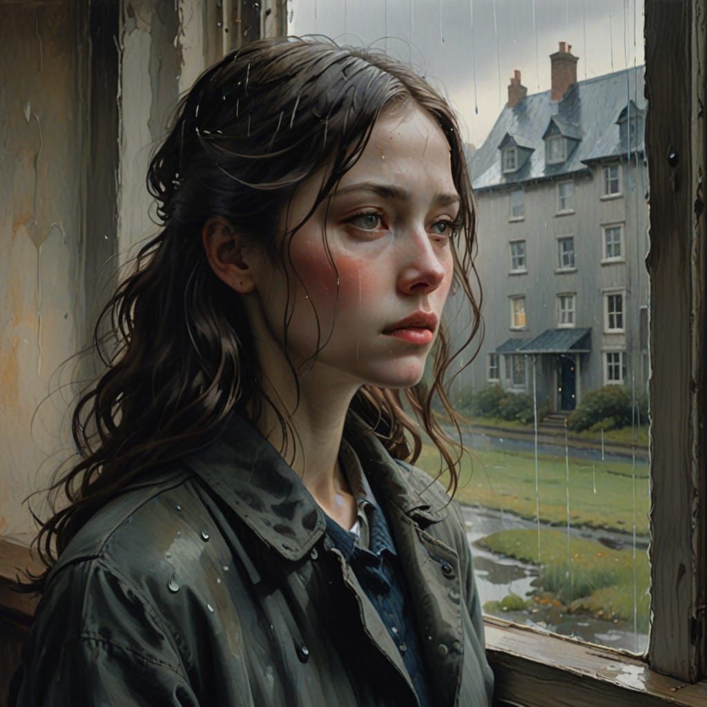 A person gazing out a rainy window  by @Joseph