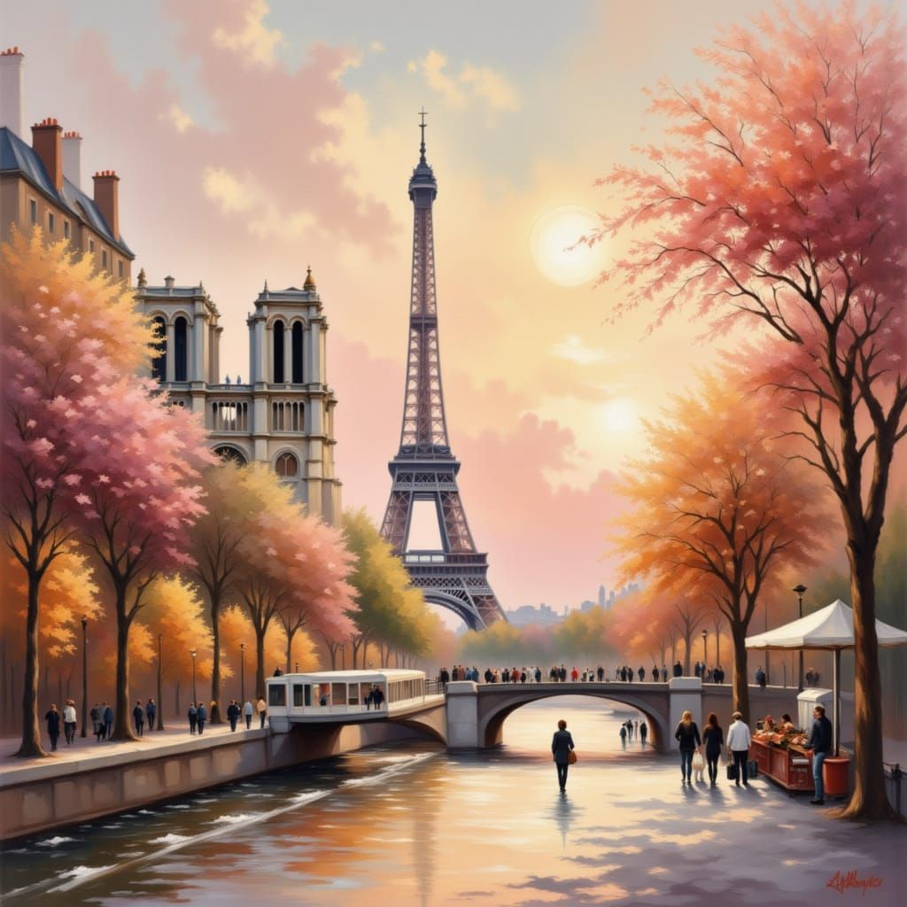 Paris Notre Dame Eiffel Tower and Arc de Triomphe
 <lora:ModernImpressionnist:1.0>