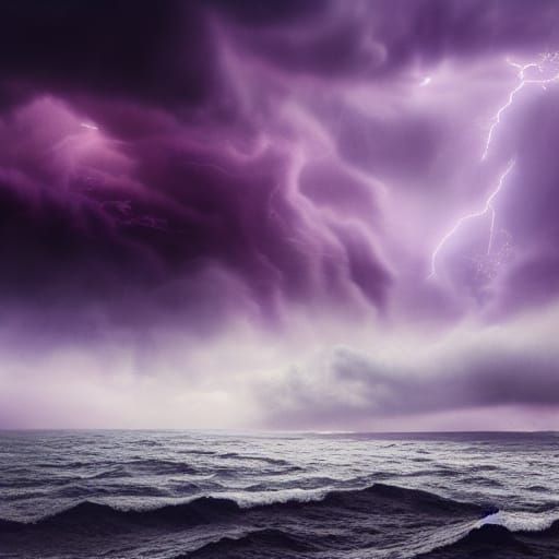 Storm at sea, under a purple sky