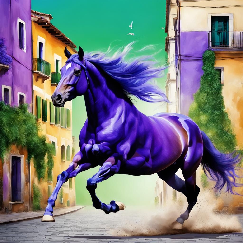 Beautiful Horse Running, Freedom , Green,Blue, Purple, Lavan...