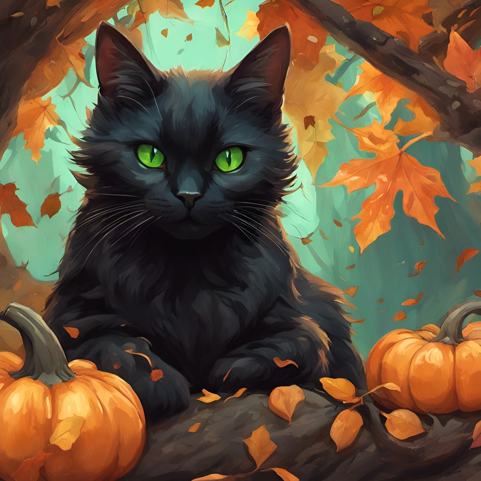 Black Cat Of Autumn - AI Generated Artwork - NightCafe Creator