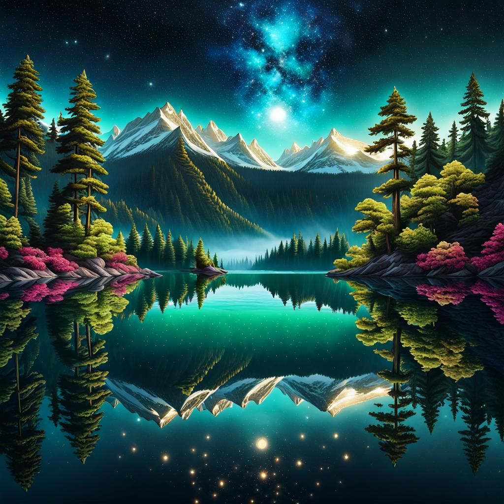 Magical Reflection in the mirrored water - AI Generated Artwork ...