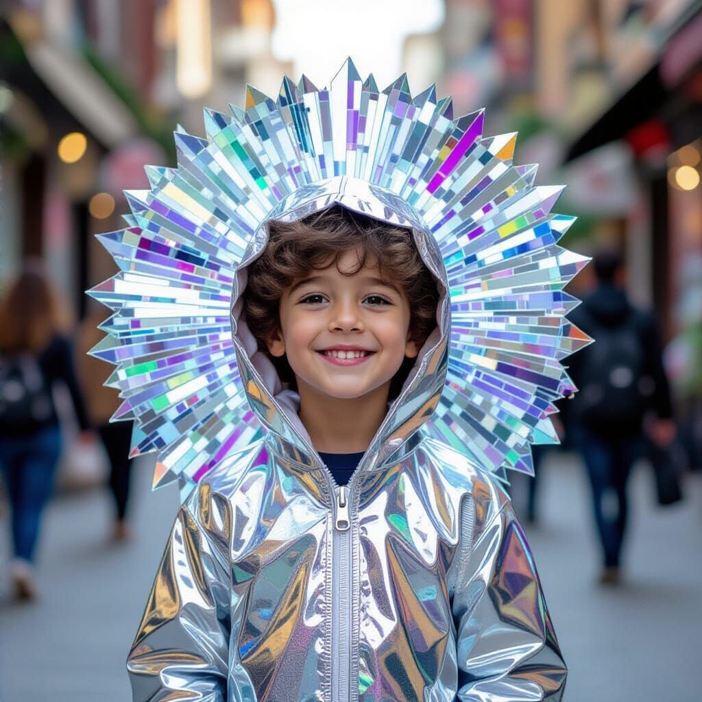 Joyful Child in Radiant Stained Glass Attire