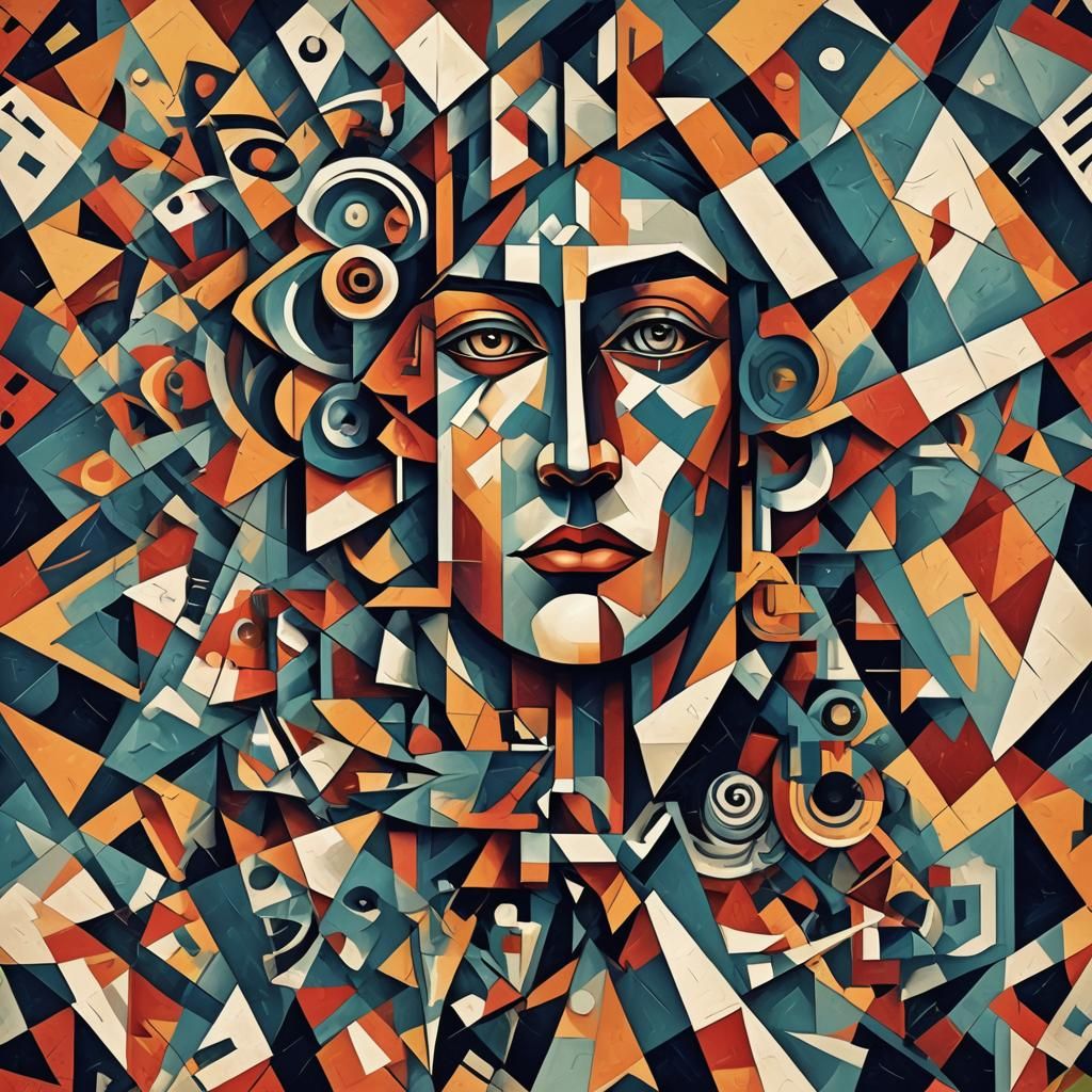 Wild Spirit cubist painting, Neo-Cubism, layered overlapping...