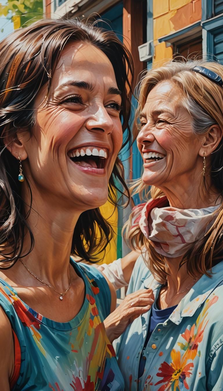 Realistic Oil Painting of. The woman and the neighbor exchan...