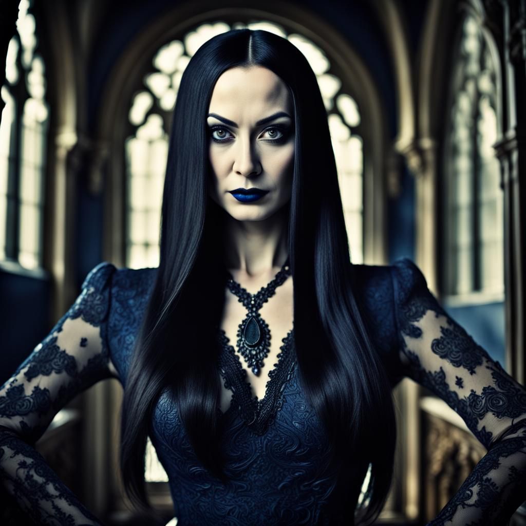 Photo portrait the most epic  morticia addams, as an absolut...