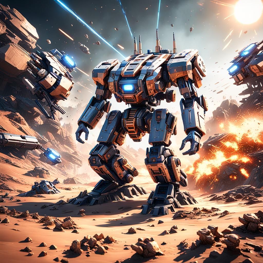 two armies of mechwarror machines laser rays, explosions,  c...