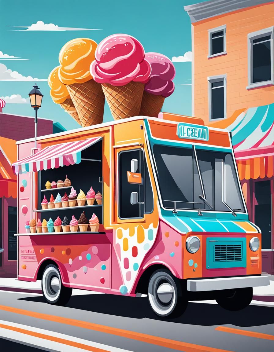 colorful ice cream foodtruck - AI Generated Artwork - NightCafe Creator