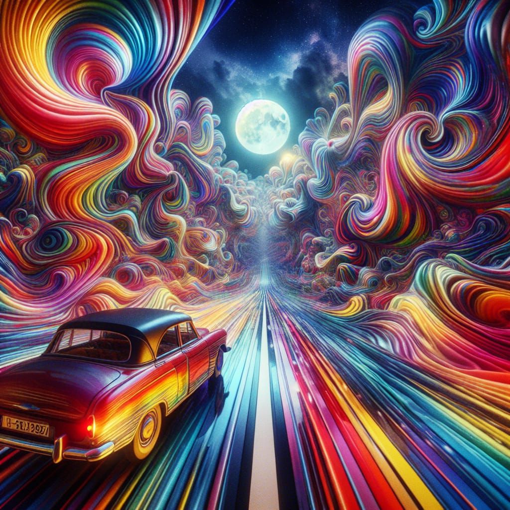 Visualizing a psychedelic car ride during a waxed moon