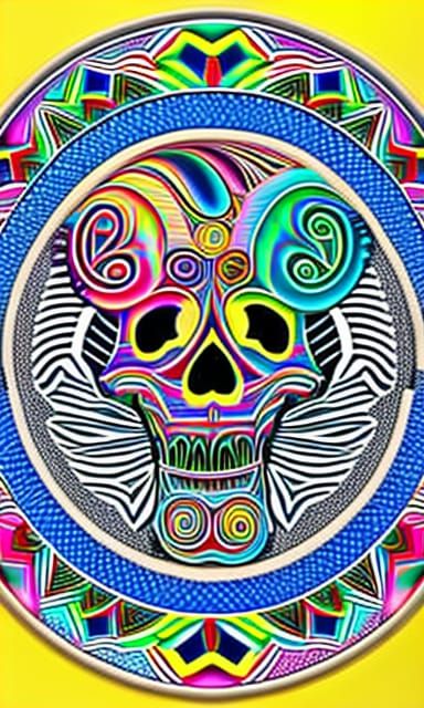 Skull with a big spiral horn; rainbow zentangle styled; phot...
