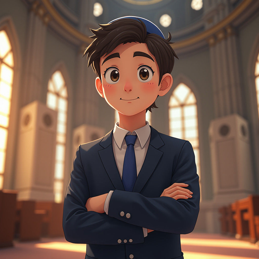 Young Jewish Man in Synagogue: 3D Anime Art